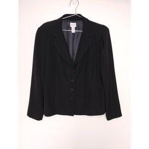 Chicos Womens Blazer Sz 12 Black Tailored Fit Button Front‎ Jacket Corpcore